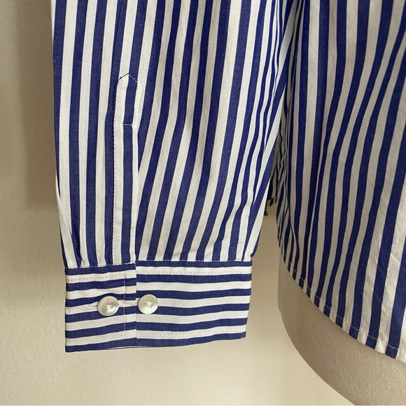 Vintage Ann Taylor Blue White Stripe Collar Button Down Long Sleeve Shirt Size L - Picture 7 of 14